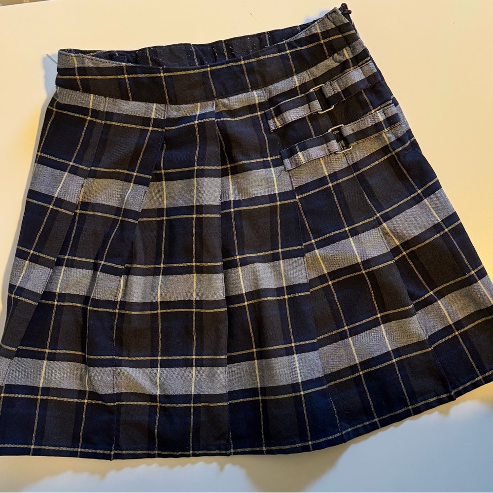 French Toast Blue Gold Plaid Pleated Two-Tab Skort